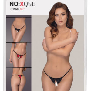 NO: XQSE - open women's thong set - black-red (3pcs)