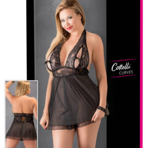 Cottelli Plus Size - krajkový babydoll (černý)