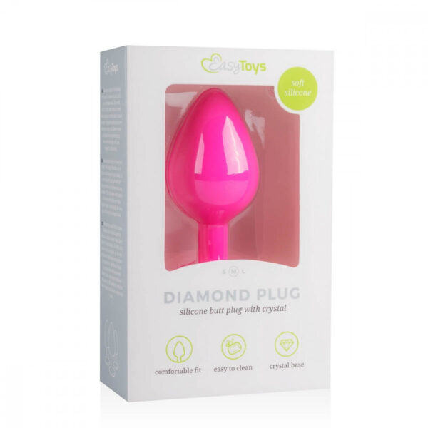 Easytoys Diamond - kovové anální dildo s bílým kamínkem (střední) - růžové