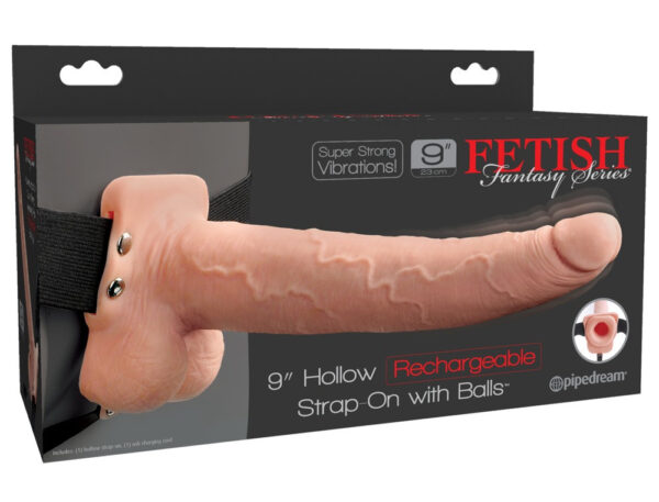 Fetish Strap-on 9 - nabíjecí připínací vibrátor na dálkové ovládání (tělová barva)