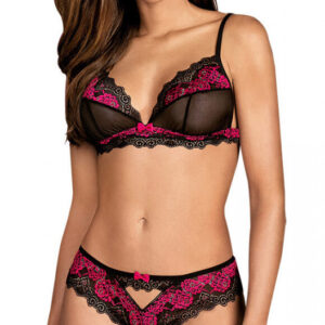 Obsessive Tulia - lace lingerie set (black-pink)