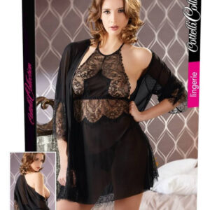 Cottelli - lace neglige set - black (3 pieces)