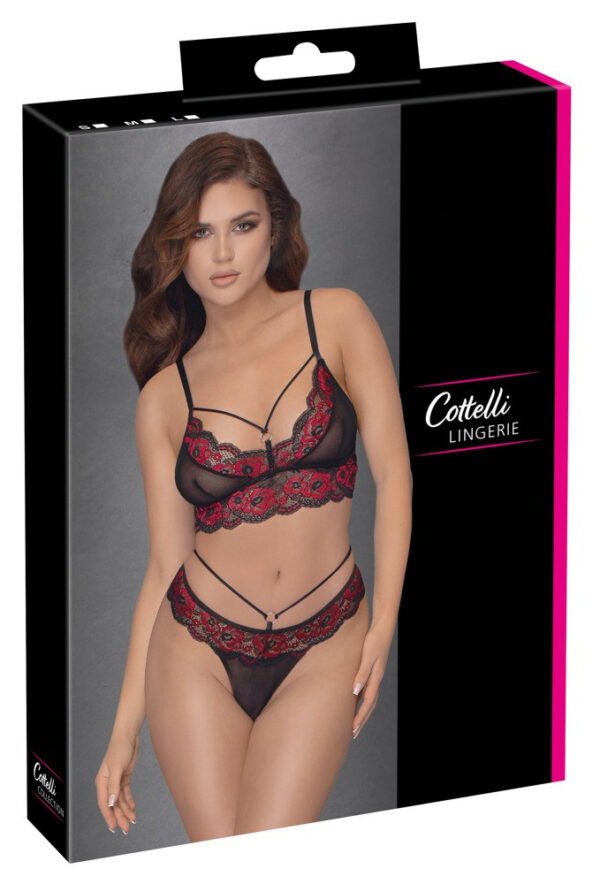 Cottelli - red rose bra set (black)