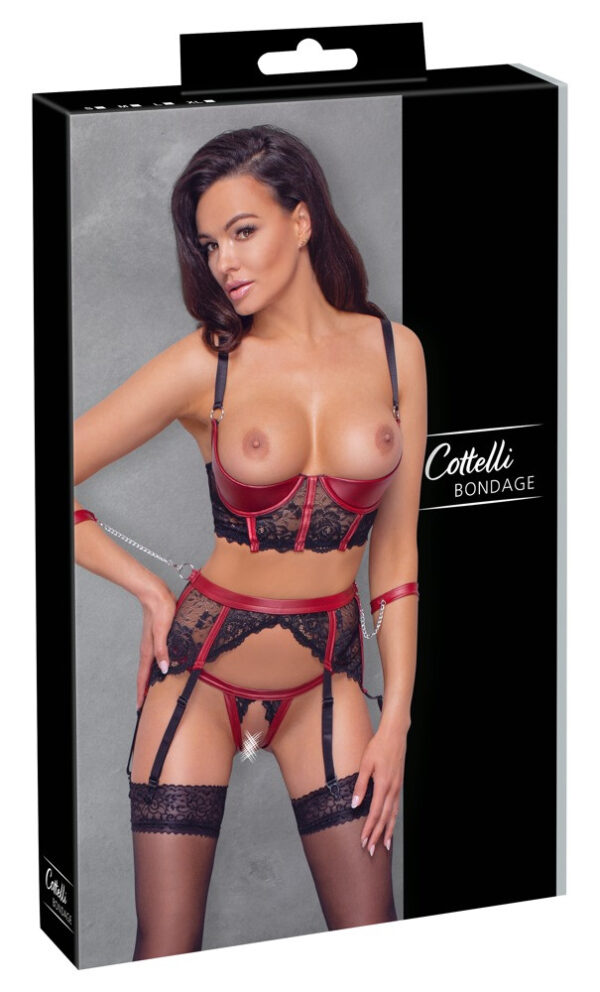 Cottelli Bondage - Matte lace breast lift set (red)