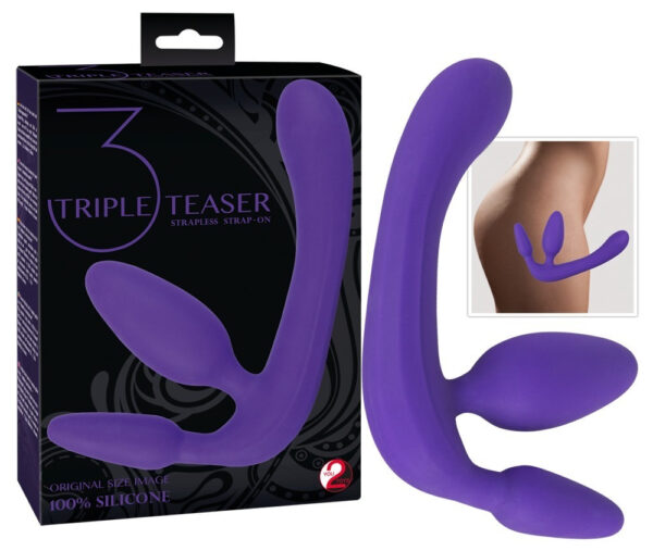 You2Toys Triple teaser - trojité připínací dildo bez upevňovacího pásu (fialové)