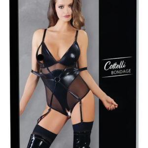 Cottelli Bondage - lesklé body s pouty (černé)