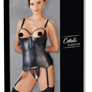 Cottelli Bondage - lesklý top s podprsenkou a pouty (černý)
