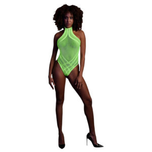 Ouch! - Svítící tělový body s pásky (neonová zelená) - XL-4XL