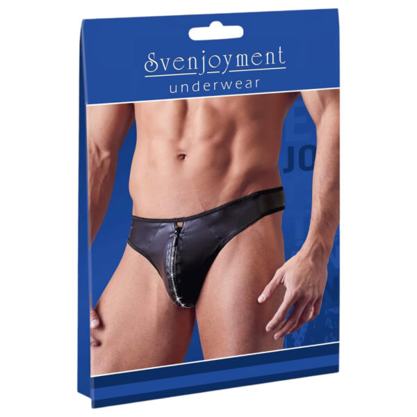 Svenjoyment - lesklé pánské tanga se zipem a štrasovými kamínky (černé) - XL